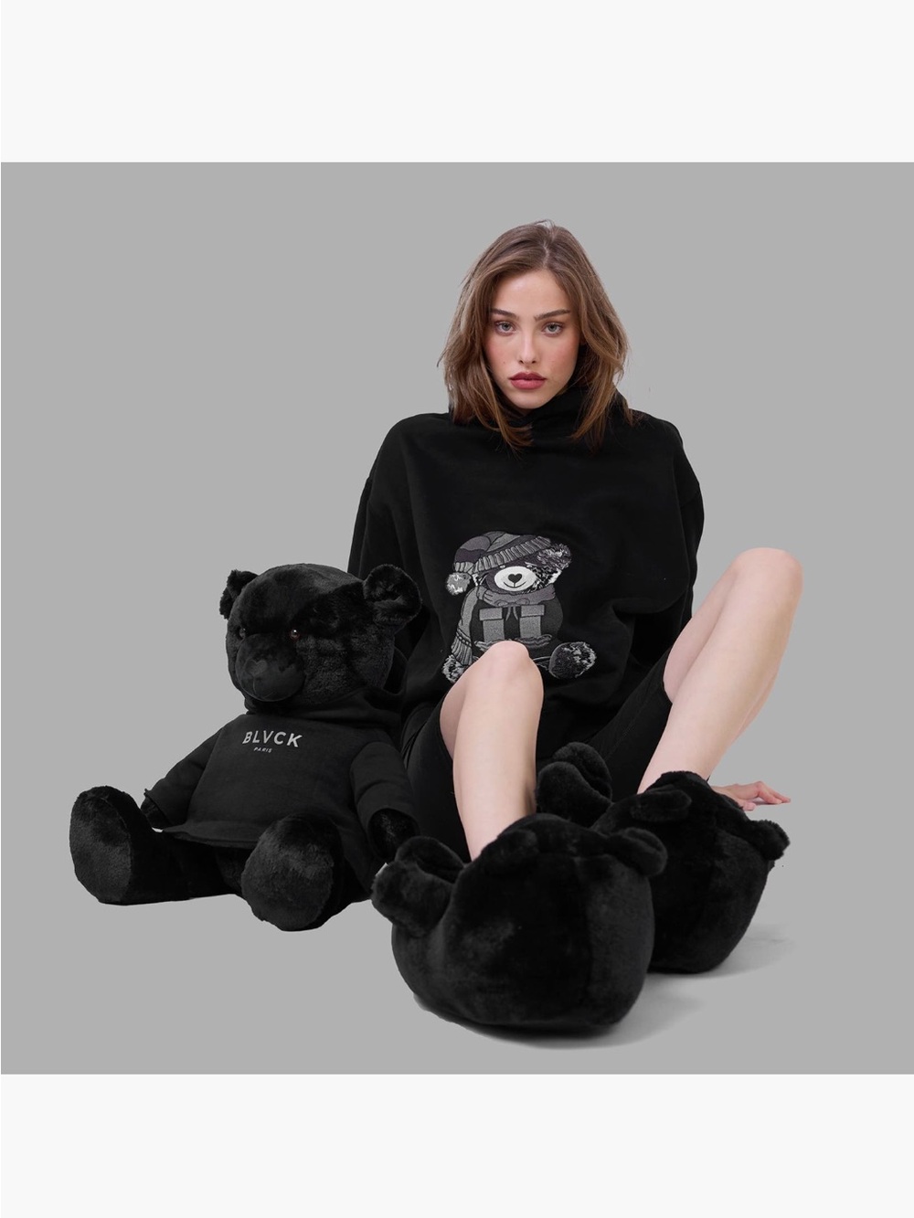 NWOT - Blvck Paris Teddy Slippers *1  (size M-L) & Bear Plush *1  (Big size)